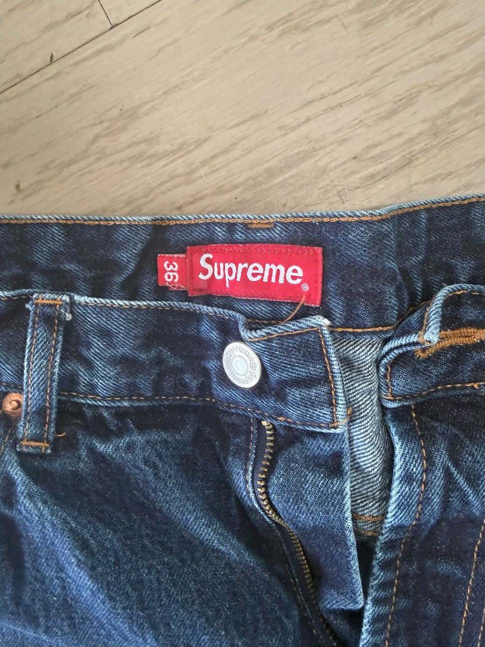 Supreme Men's Dark Blue Denim Relaxed Jeans - Picture 2 of 4